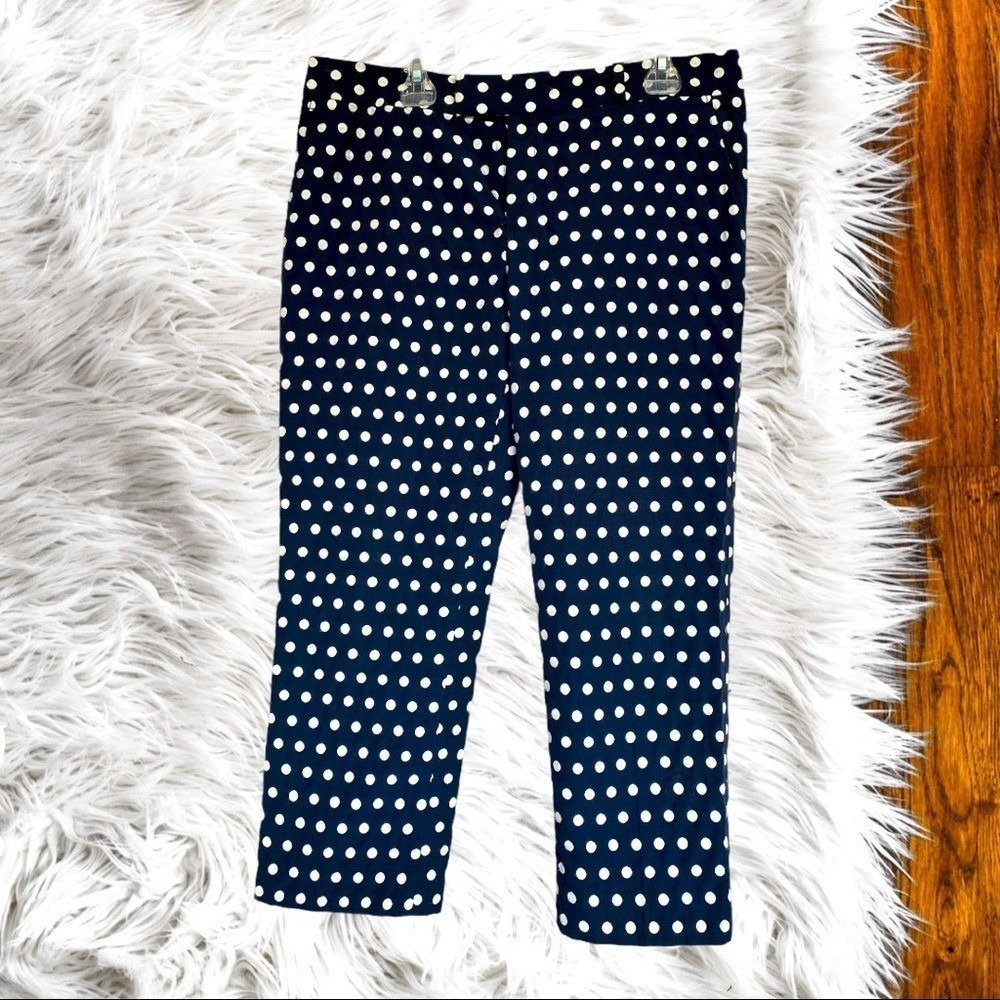 Banana Republic embroidered polka dots navy blue‎ cropped pants women 14